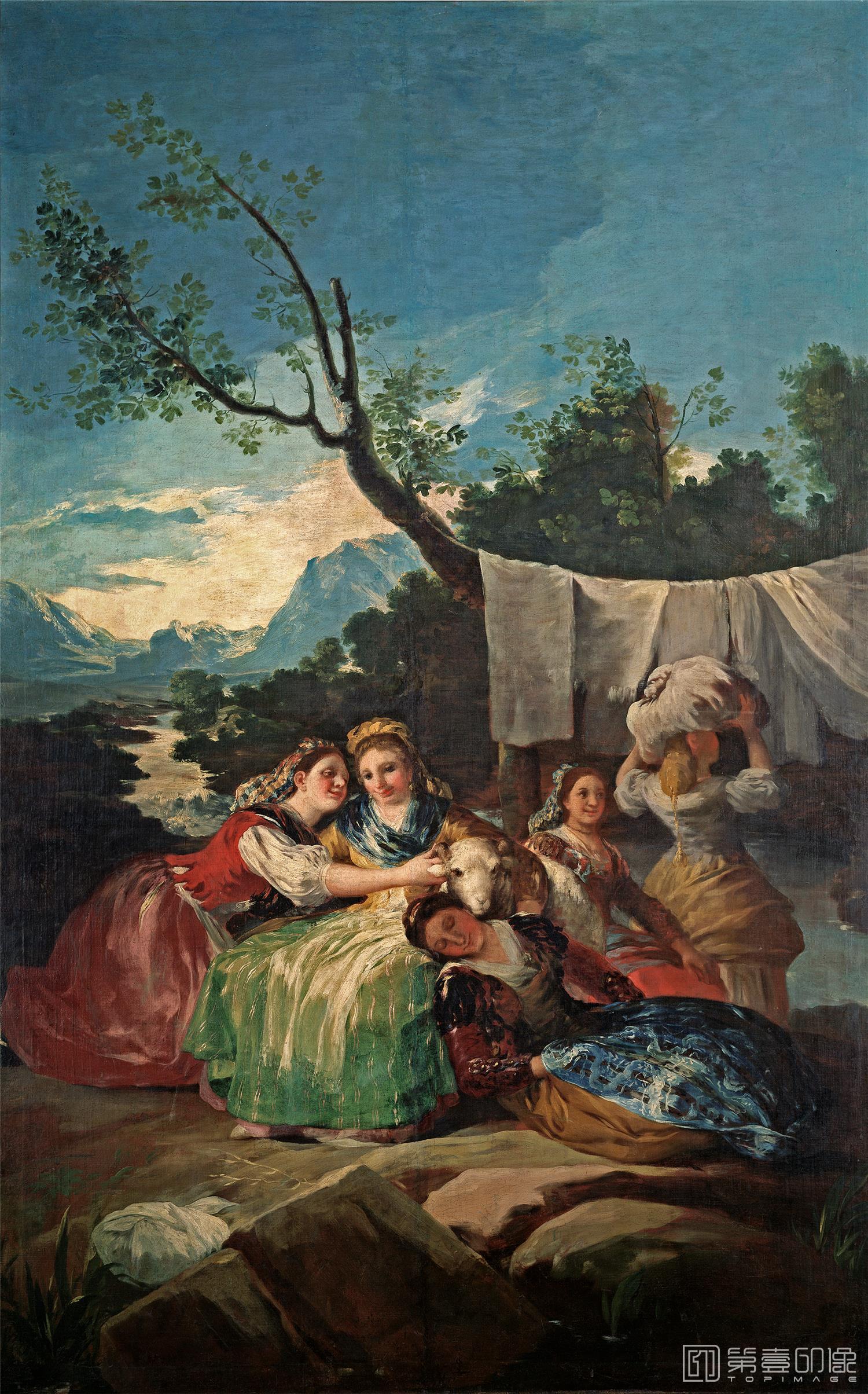 油画-西班牙普拉多美术馆油画藏画-Goya y Lucientes, Francisco de-Las lavanderas-257,5cm x 166cm-1153